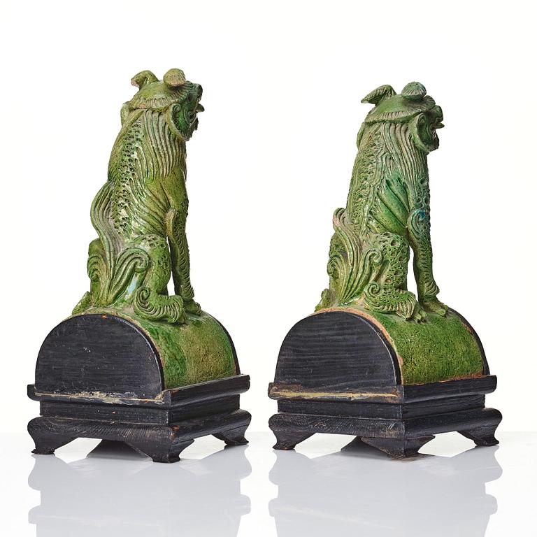 A pair of green glazed roof tiles, Ming dynasty (1368-1644).