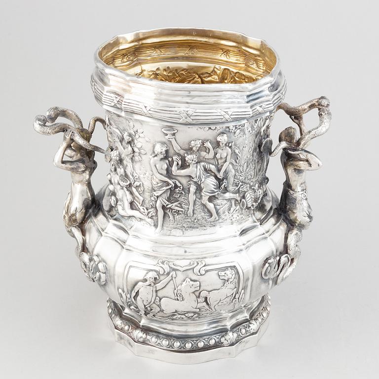 A German parcel-gilt silver wine-cooler, Hanau late 19th century.