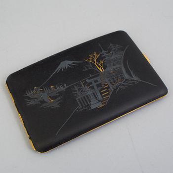 A Japanese silver gilt decorated metal calling card case, Meiji period (1868-1912).