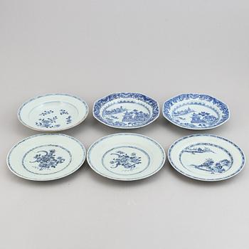 Six blue and white export plates, Qing dynasty, Qianlong (1736-95).