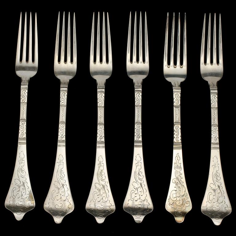 BESTICKDELAR 19 st, silver, Christian F. Heise, Jens Sigsgaard samt W&SS, Danmark, 1900-tal. Vikt 818 g.