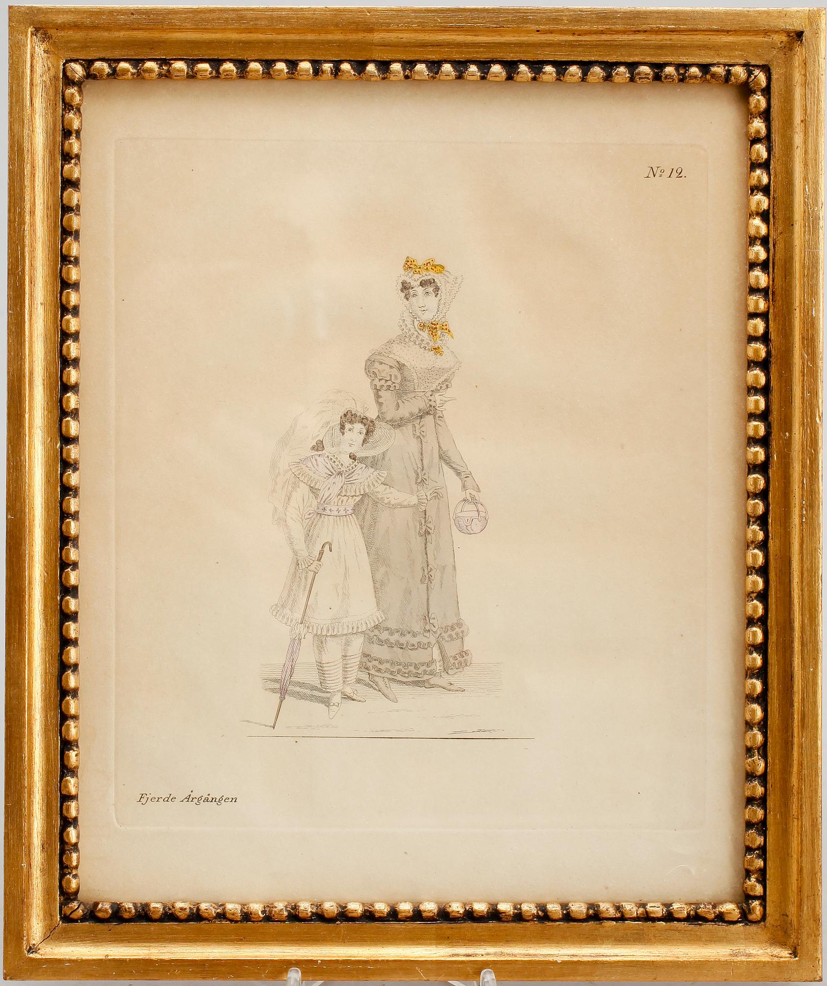 TAVELSVIT, 6 st, 1800-tal, kolorerade gravyrer.