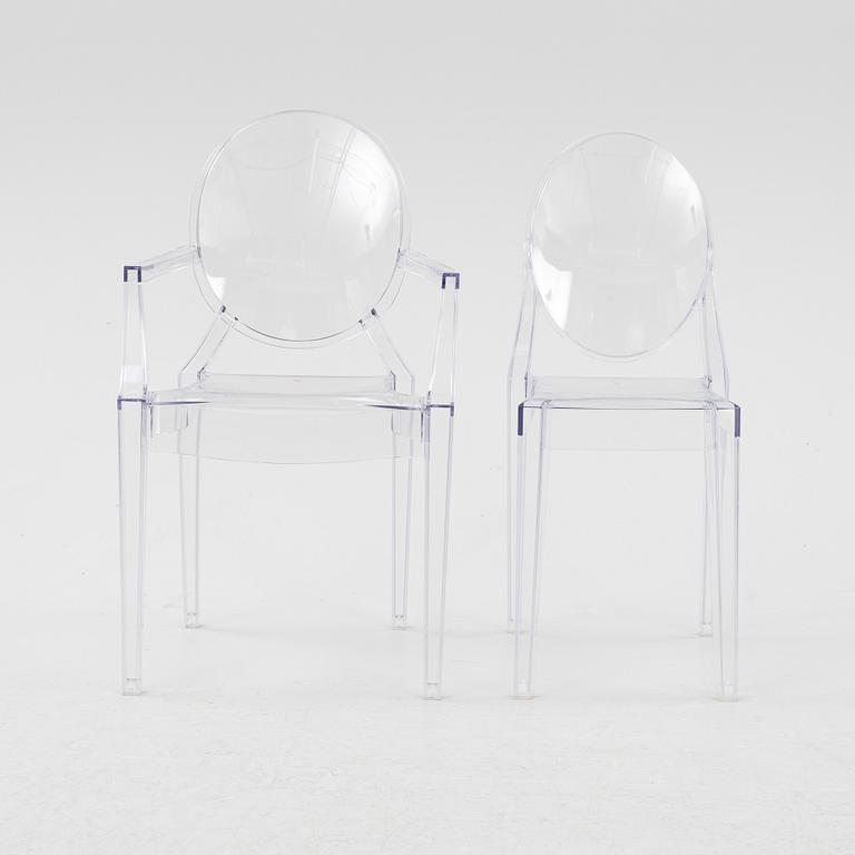 A 'Louis Ghost' armchair and 'Victoria Ghost' chair by Philippe Starck, Kartell.