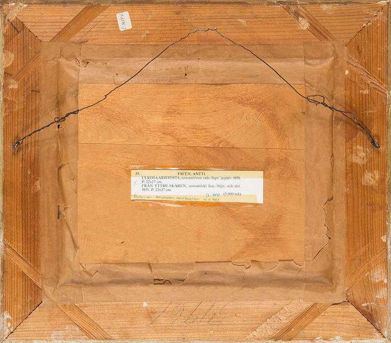 Antti Favén, olja på pannå, signerad och daterad 1931.