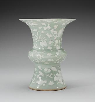 A celadon slip decorated vase, Qing dynasty, Kangxi (1662-1722).