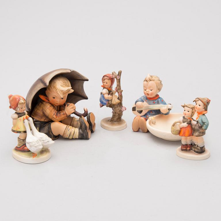 Five porcelain figurines from M.I. Hummel, Goebel, Germany 1950s-1970s.