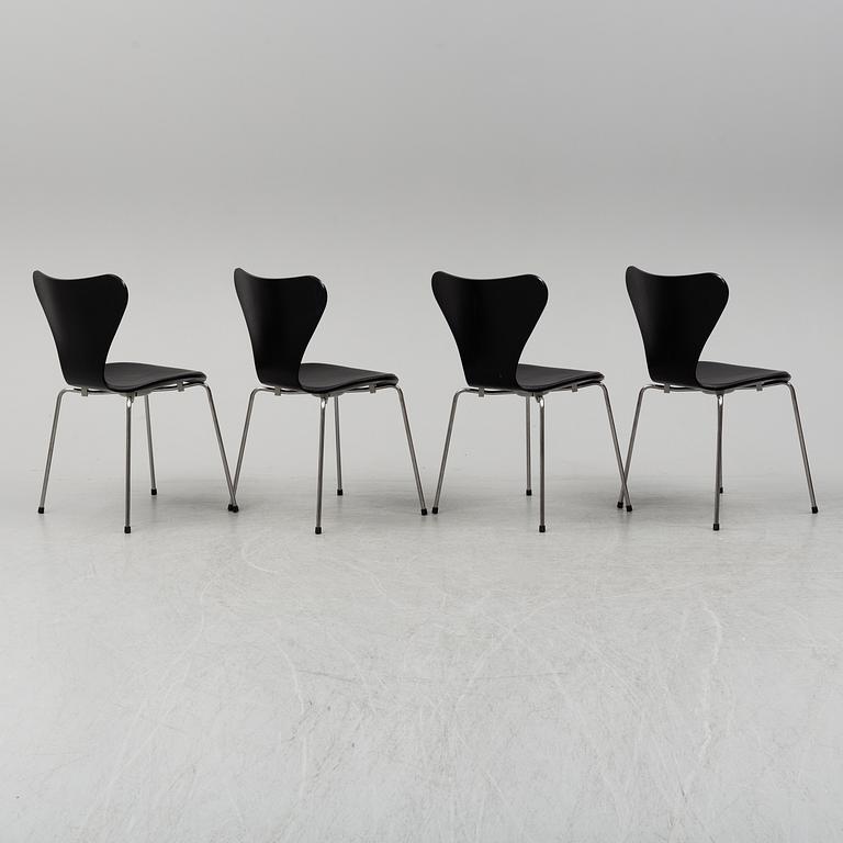 ARNE JACOBSEN, four 'Series 7' chairs from Fritz Hansen, Denmark, 2016.