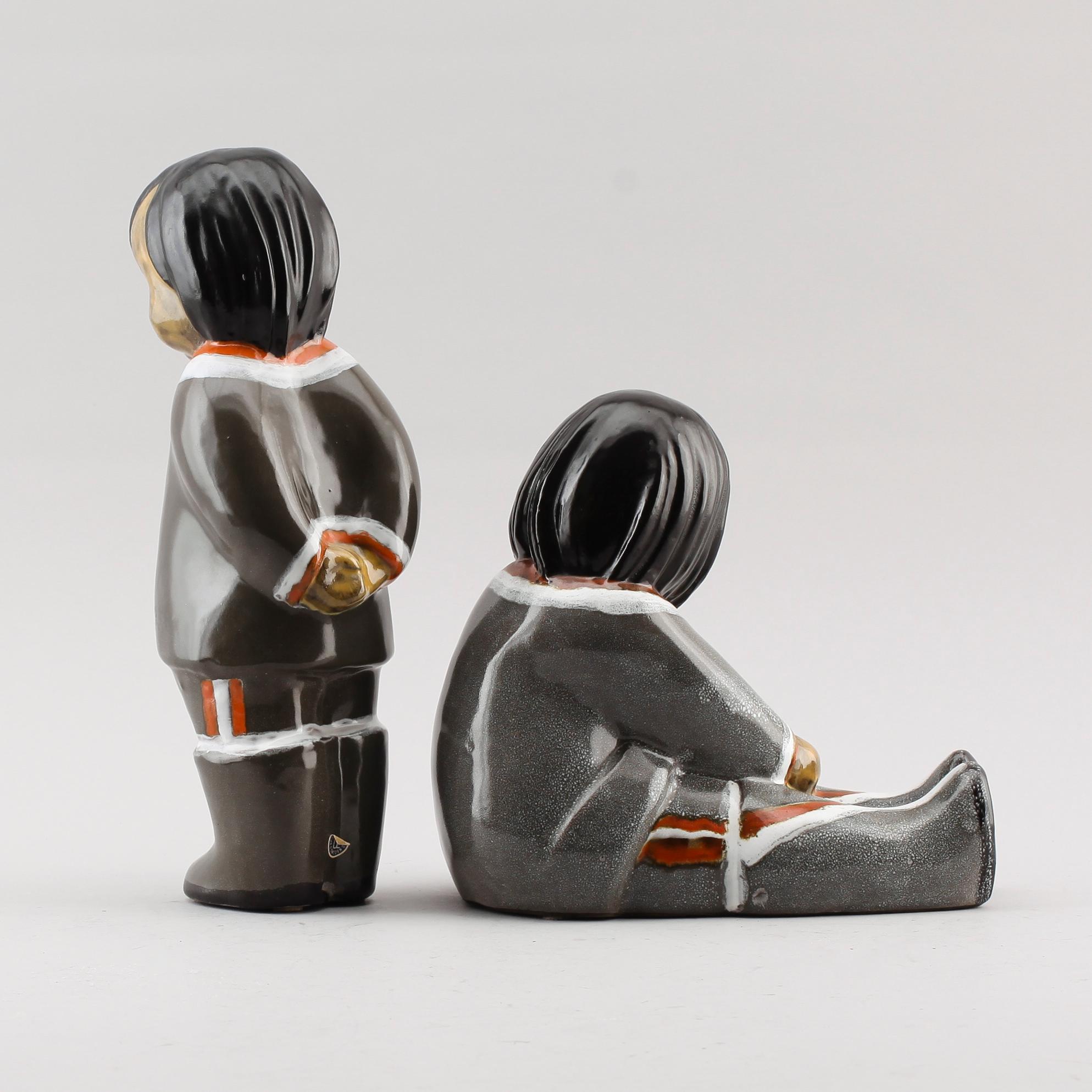 FIGURER, 2 st, keramik, "Eskimå", Vicke Lindstrand, Upsala-Ekeby.