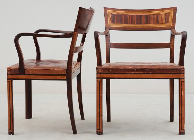 A pair of cabinetmaker Edvin Johansson palisander and stained birch armchairs, Stockholm 1932.