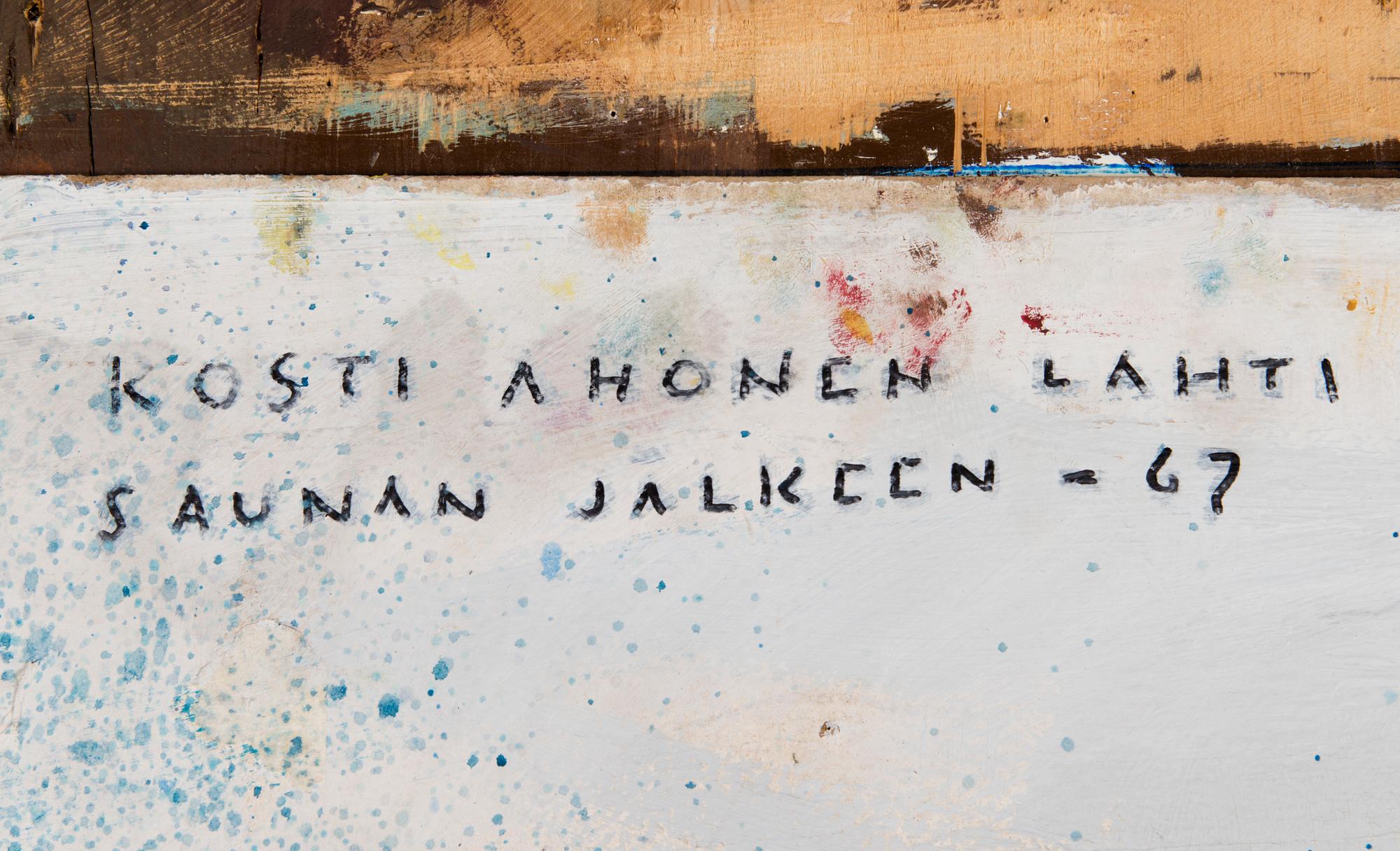KOSTI AHONEN, oil and collage on board, painted wood relief, signed and dated -67.