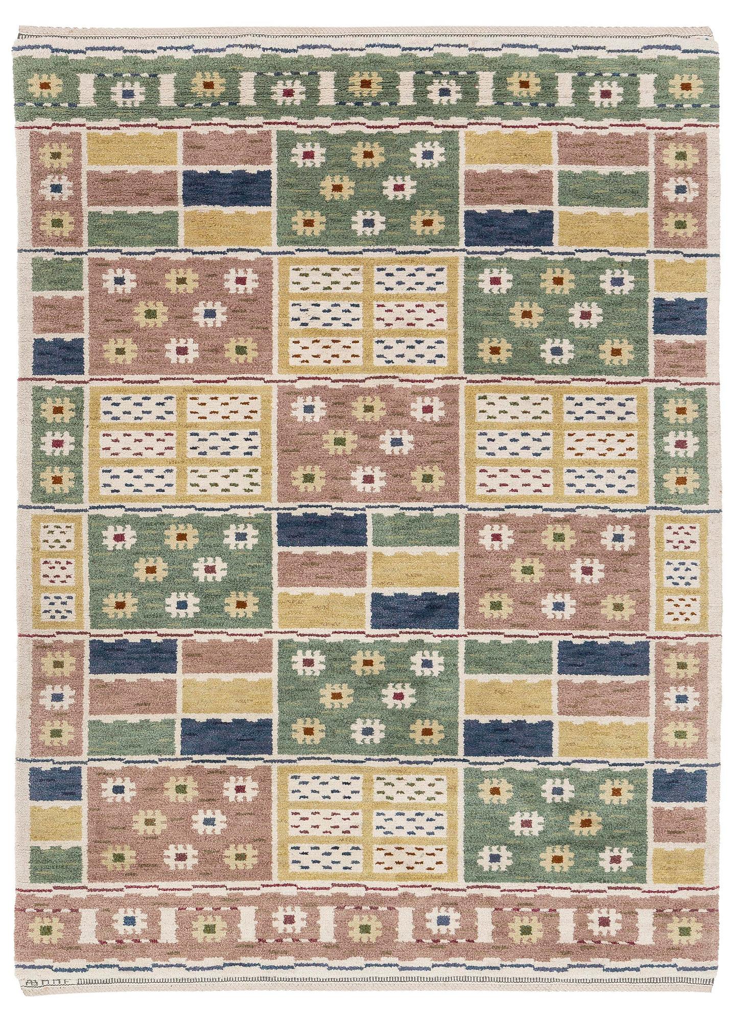 Märta Måås-Fjetterström, a 'Ängarna' carpet, knotted pile, c 248 x 182 cm, signed AB MMF.