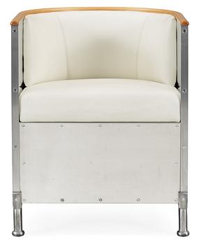 A Mats Theselius 'Aluminium/Theselius' aluminium and white leather easy chair, Källemo.