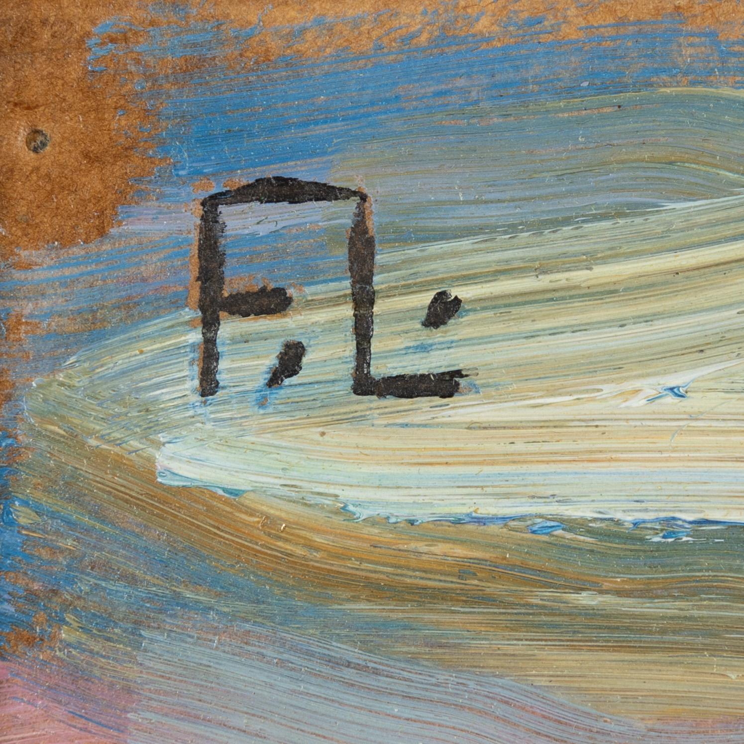 Frans Larsson, olja på pannå, signerad F.L.