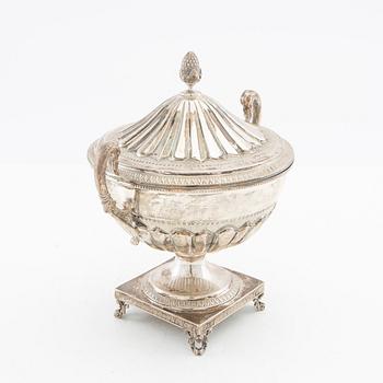 Candy bowl with lid, silver, Swedish import marks, Empire style, early 20th century.