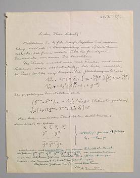 ALBERT EINSTEIN, Autograph letter with mathematical equations, signed "A. Einstein" and dated 20.XI.29. with envelope.