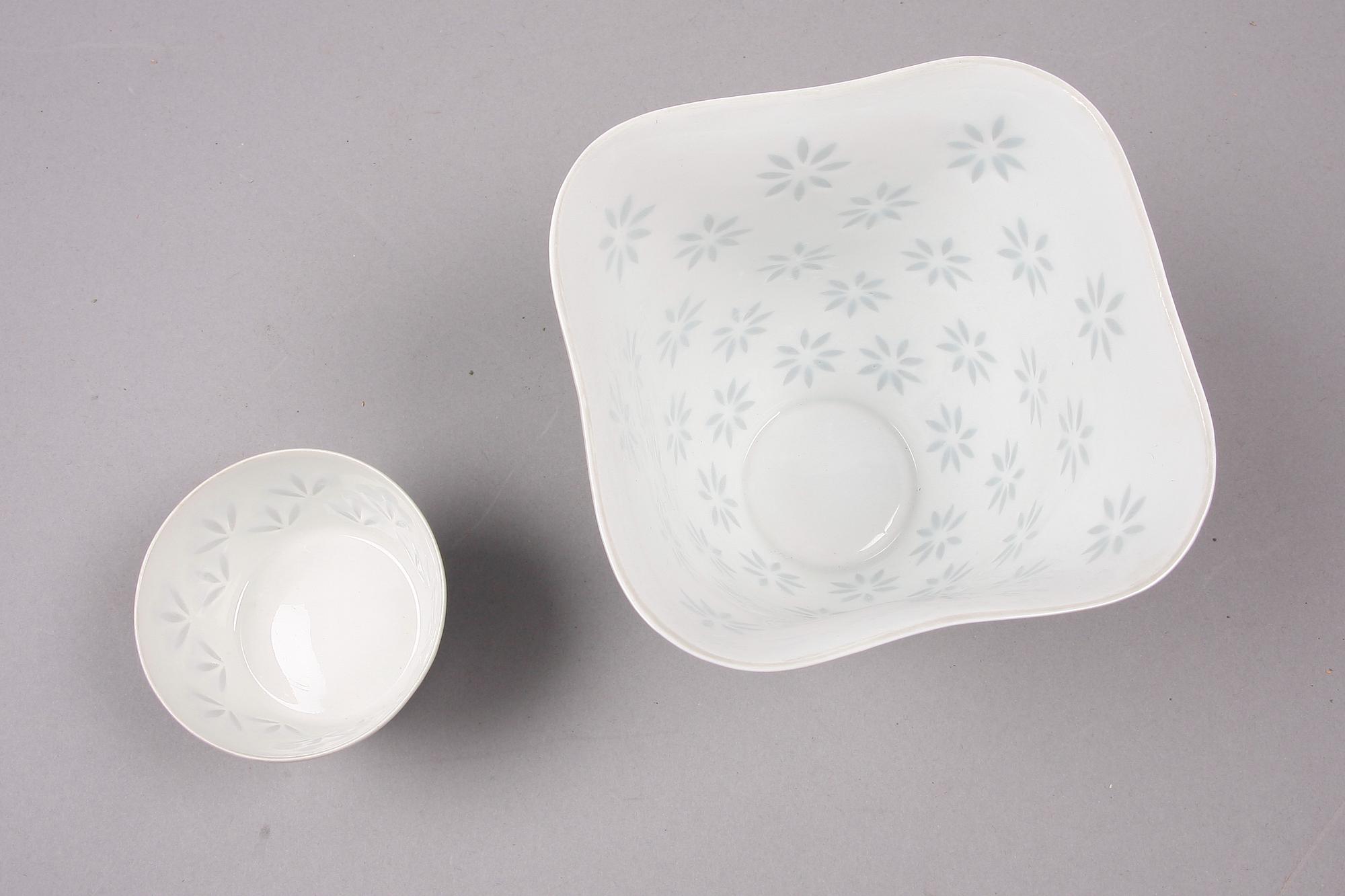 SKÅLAR, 2 st, risporslin, Friedl Kjellberg, Arabia, Finland, 1900-talets mitt.