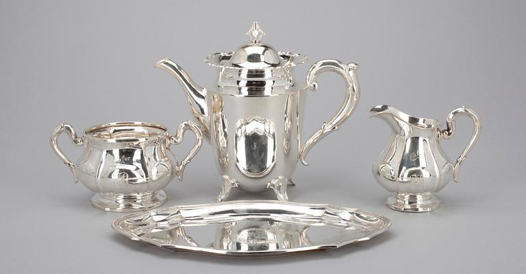 KAFFESERVIS, 4 delar. 830 silver. Vikt 929 g.