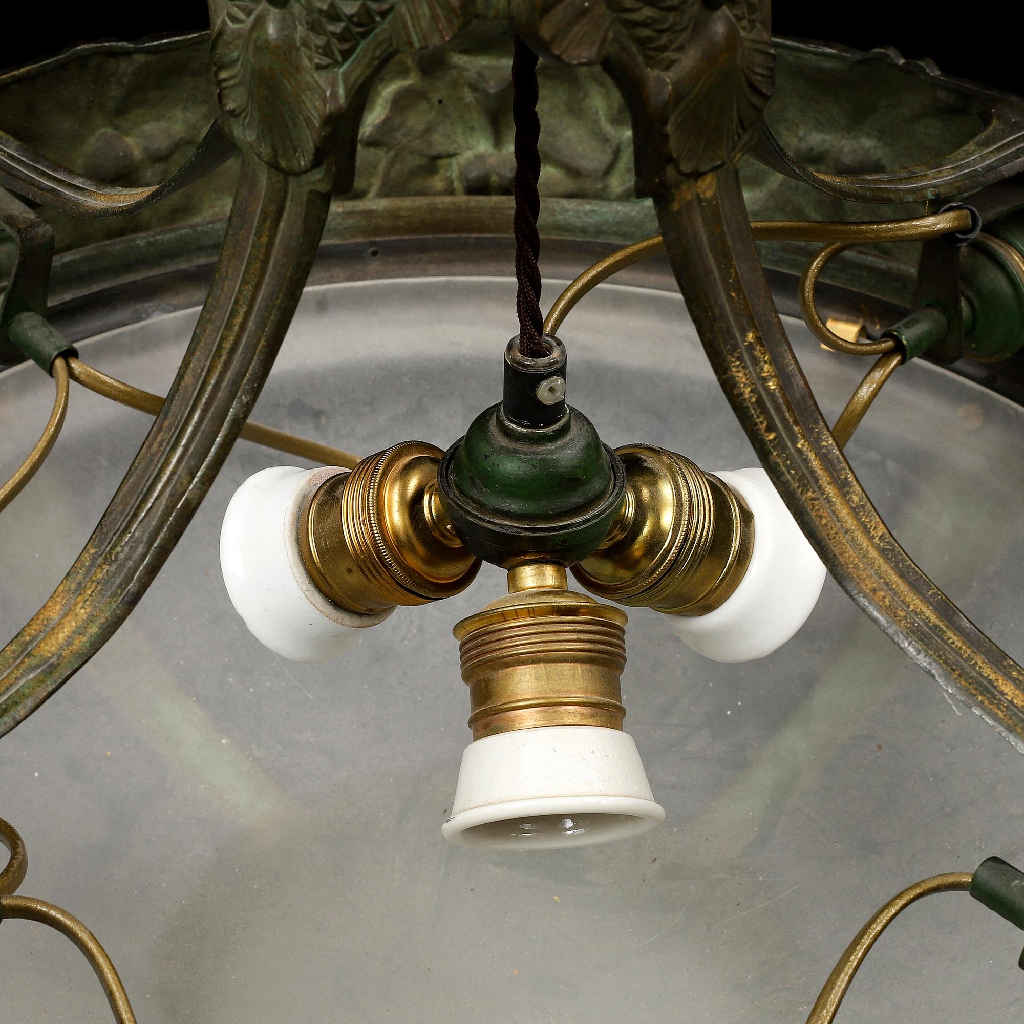 BÖHLMARKS LAMPFABRIK, a Swedish Art Nouveau brass ceiling light, 1907-24, possibly by Alice Nordin, Stockholm 1907-1924.