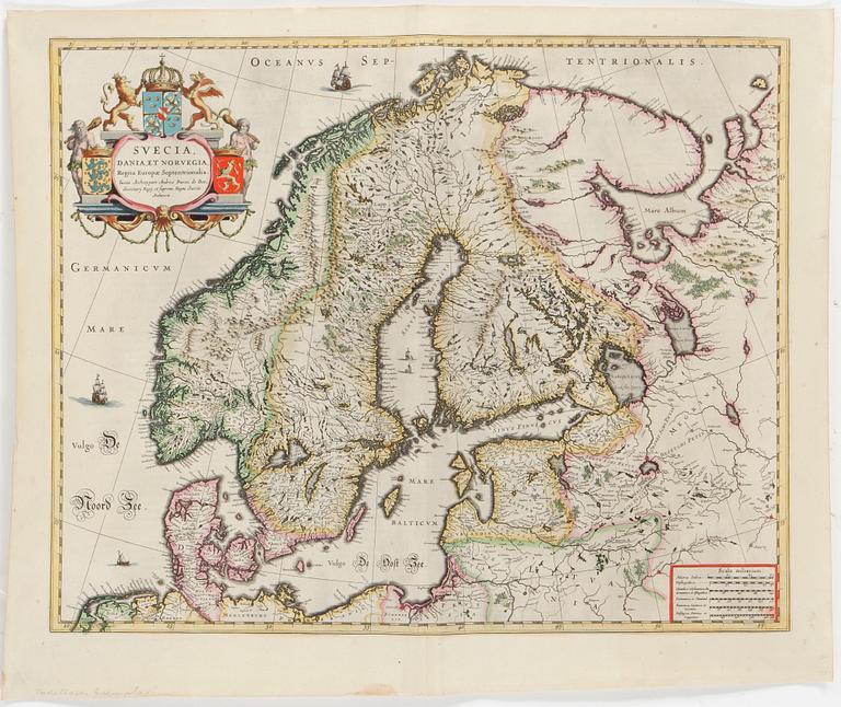 A hand coloured copper plate map by Anders Bure, 17th Century.