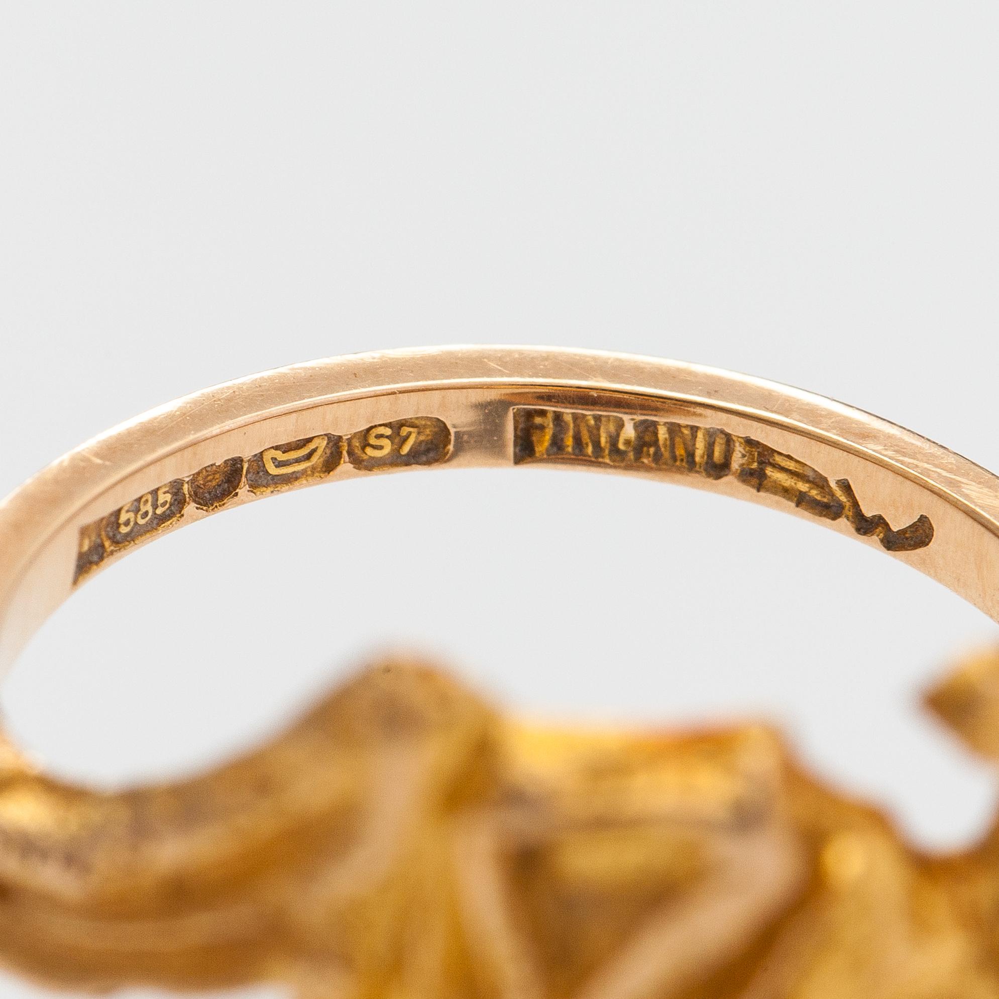 Ring "Skogssjö", 14K guld och turmalin. Lapponia 1971.