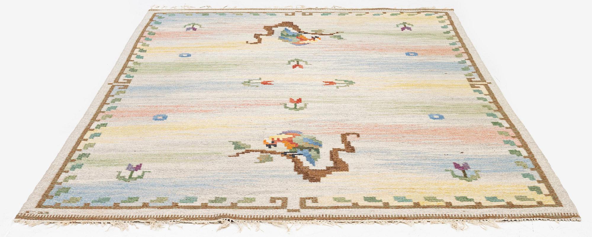 Carl Dangel, rug, "The Parrot" flat weave, c. 295 x 200 cm, signed CD.