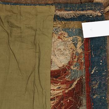 A TAPESTRY, tapestry weave, ca 299,5 x 212,5 cm, signed FOVRUIERES, 
DELANRIEVE.M.R.DABUSSON, Aubusson 17th century.