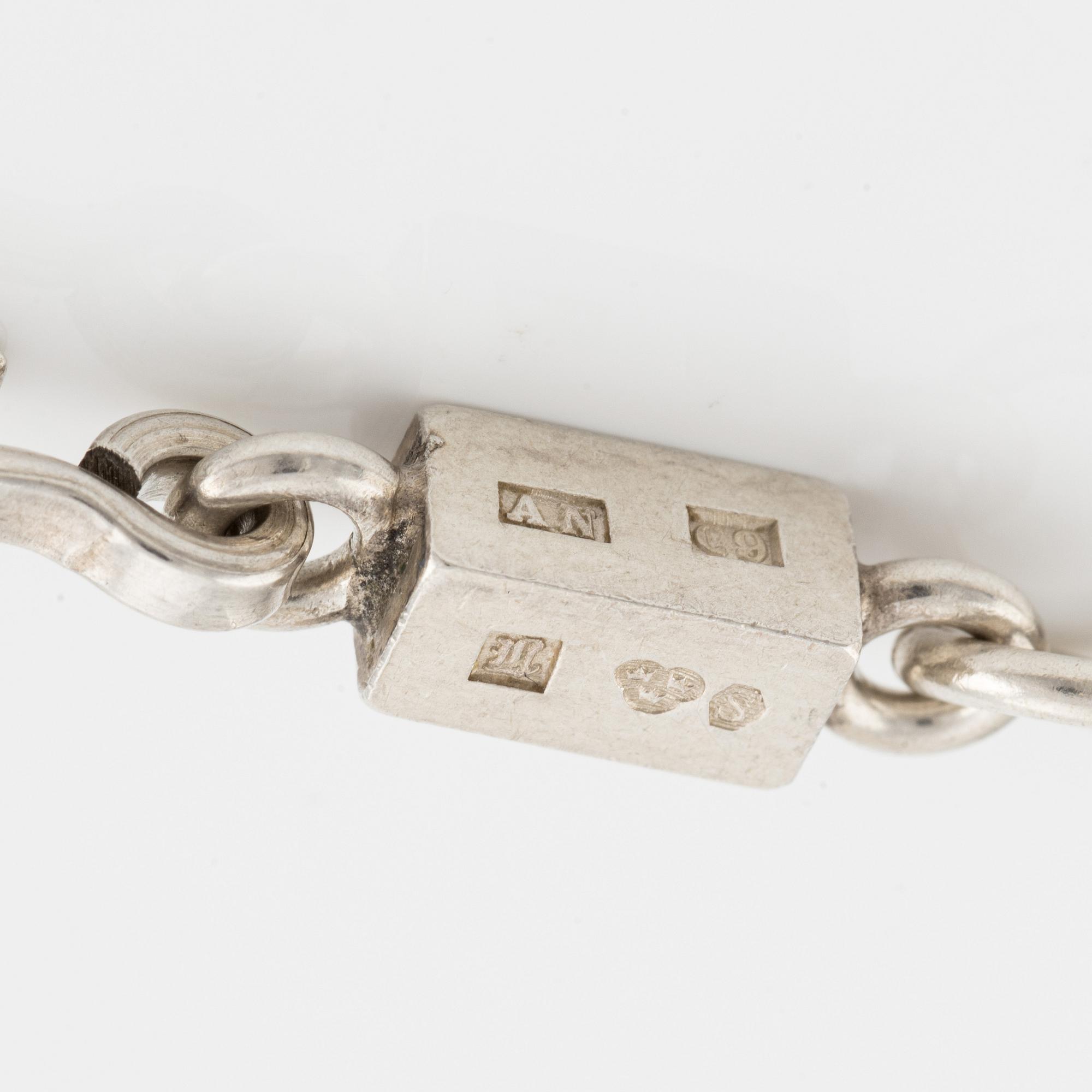 Wiwen Nilsson, bracelet and necklace, bar links, silver, Lund 1949 and 1953.