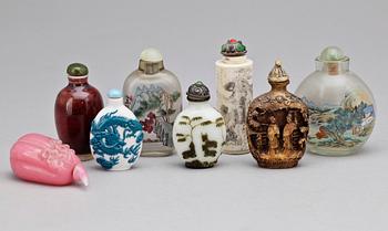 SNUSFLASKOR, 8 st, porslin, glas, ben, Kina.