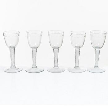 Wine glasses, 5 pcs, circa 1900.
