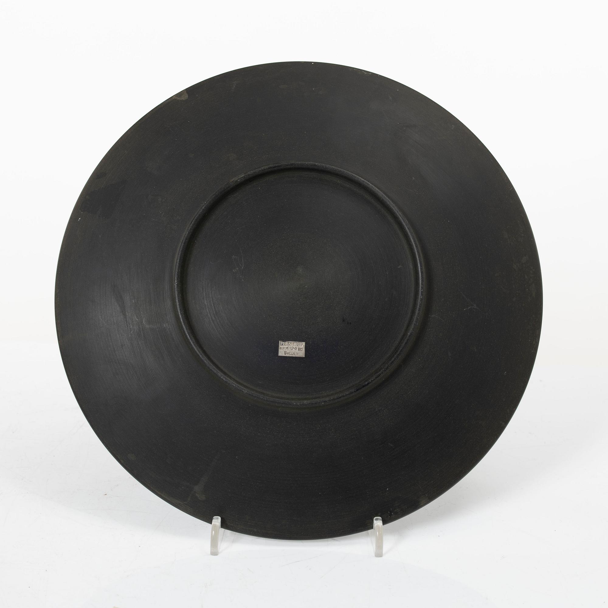 Five dishes, and one box with gaming chips, isolite with silver decor, Perstorp, Sweden, mid-20th century.