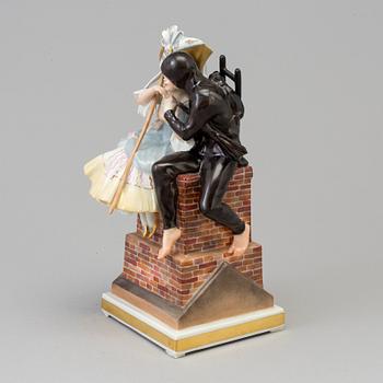 A Royal Copenhagen porcelain figural group 'Shepherdess And Chimney Sweep', Denmark, 1940s.