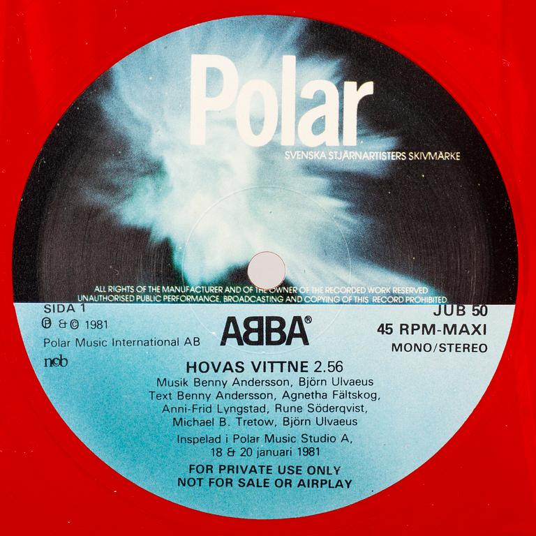 Vinylskiva, ABBA, "Hovas vittne", 1981.