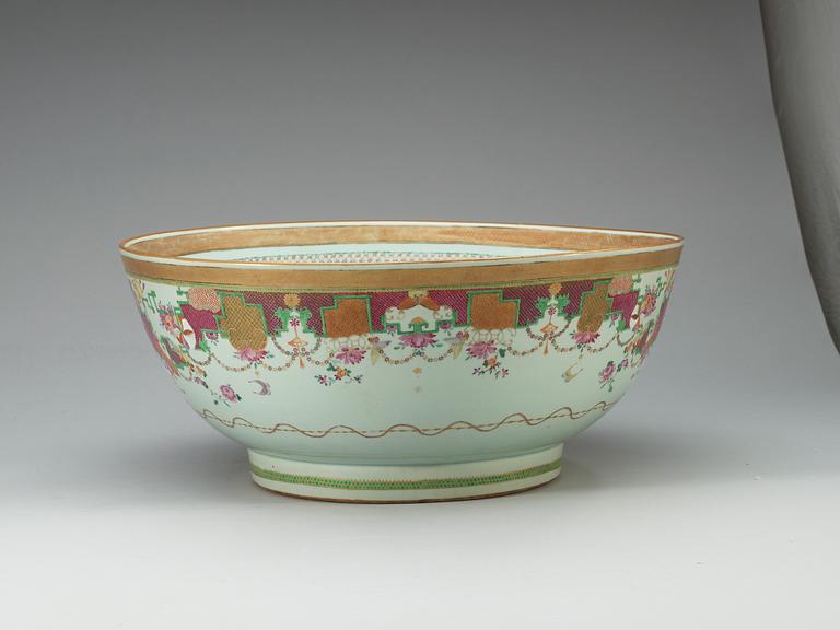 A massive famille rose punch bowl, Qing dynasty, Qianlong (1736-95).