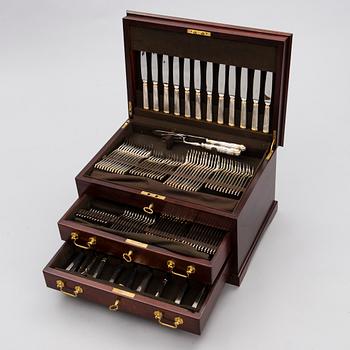 CHRISTOFLE 123-piece Aria Gold Ring Silver Plated Cutlery Set for Twelve persons.