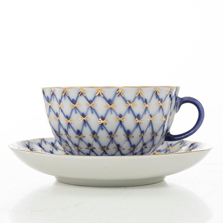 Coffee and tea service, 32 pieces, "Cobalt Net", Lomonosov, Soviet Union.