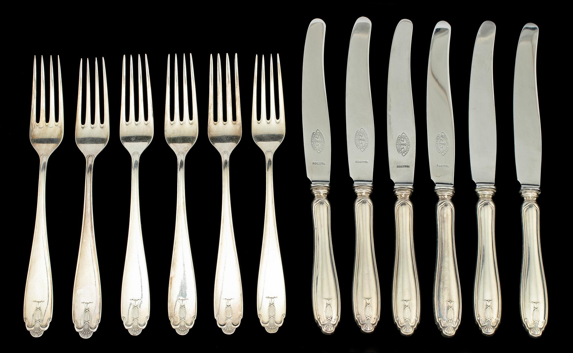 BESTICK, 12 st, silver,"Vasa", GAB, Stockholm, 1900-tal, vikt 450 g .