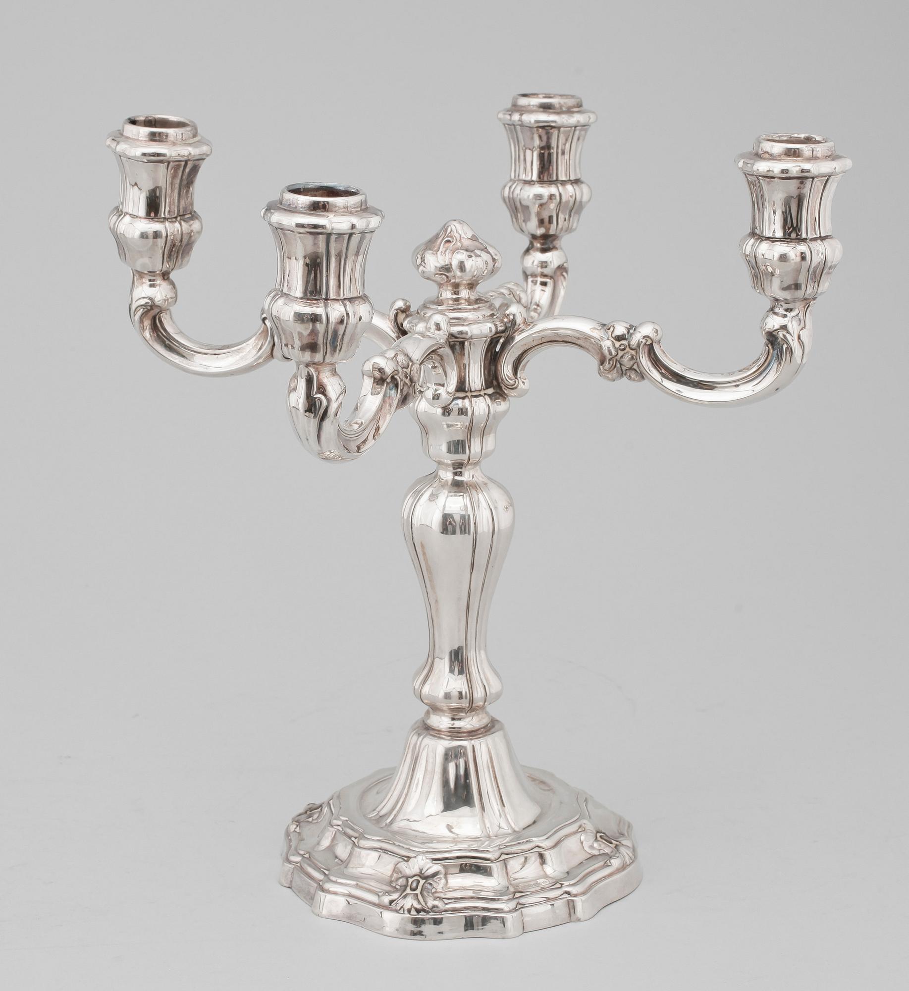 KANDELABER, silver, rokokostil, Tyskland, 1900-tal. Vikt ca.