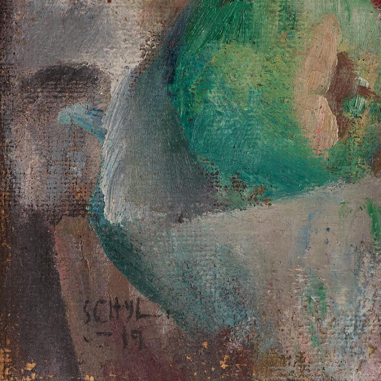 Jules Schyl, Stilleben med kruka och äpplen.