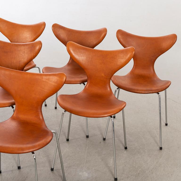 ARNE JACOBSEN, stolar, 6 st, Måsen / Liljan, Fritz Hansen.