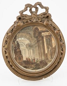 Gravyrer, ett par, kolorerade,  1700-tal, troligtvis Frankrike/Italien, signerade.