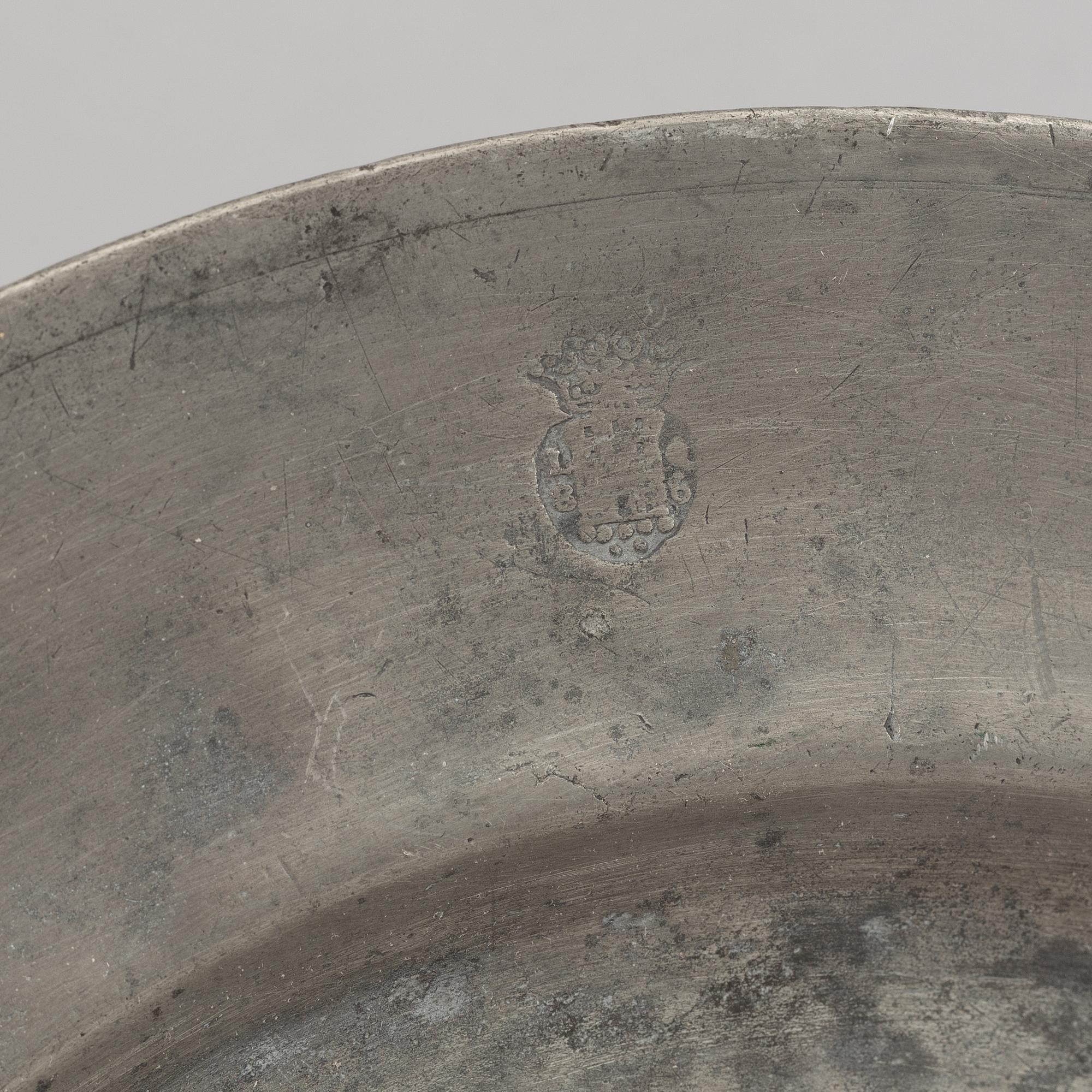 A group of six pewter dishes, different makers mark, most early 19th Century, Swedish/English.