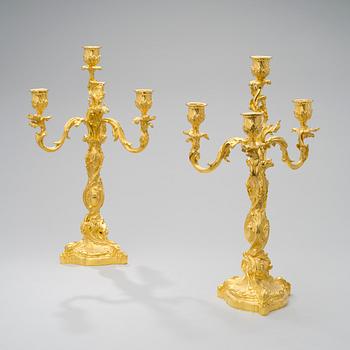 A PAIR OCH CANDELABRAS, gilt bronze, Paris late 19th century, signed Robert Freres Sculpt.