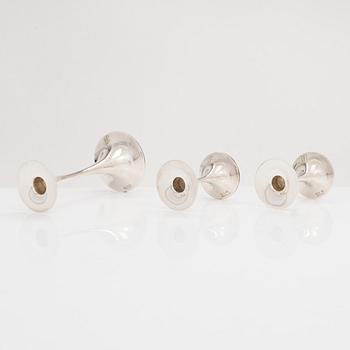 Tapio Wirkkala, three 'Trumpetti' silver candlesticks, Kultakeskus, Hämeenlinna 1994-97.