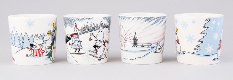 MUMINMUGGAR, 11 st, porslin, "Vinter säsongmuggar" Moomin Characters, Arabia 2007-2017.