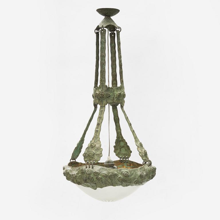 Alice Nordin, taklampa, jugend, patinerad brons, omkring 1900.