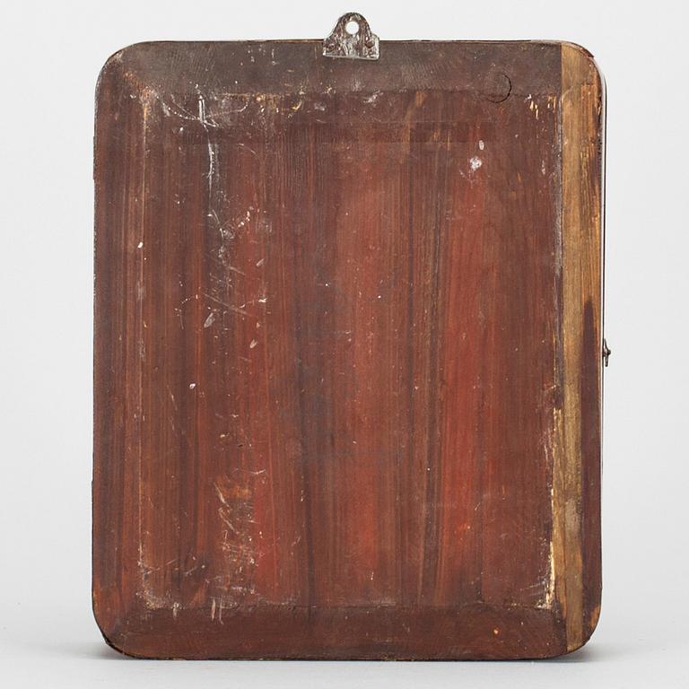 IKON i KIOTA, tempera på pannå, försilvrad mässingsrisa, Ryssland 1800-talets slut.