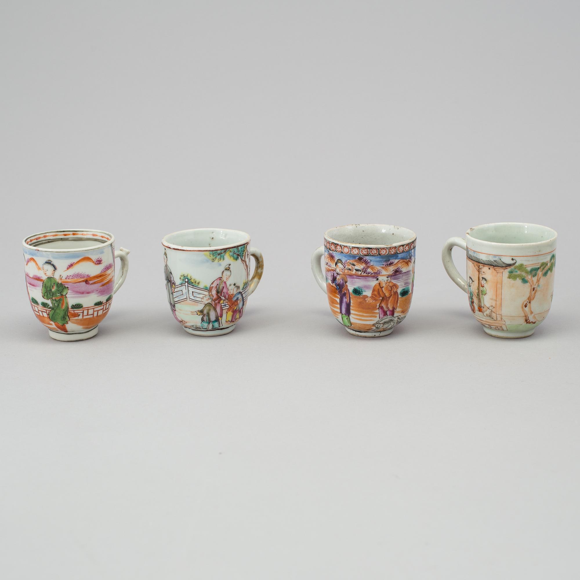 A group of various cups and saucers, Chinese and European, 18th-19th century.