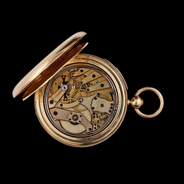 A Jules Jürgensen gold pocket watch, chronograph and repeater. Copenhagen, second half 19th century.