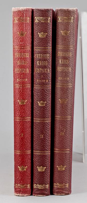 BÖCKER, 3 st, "Sveriges krigshistoria i bilder", text av Gustaf Björlin, Stockholm 1914-1919.