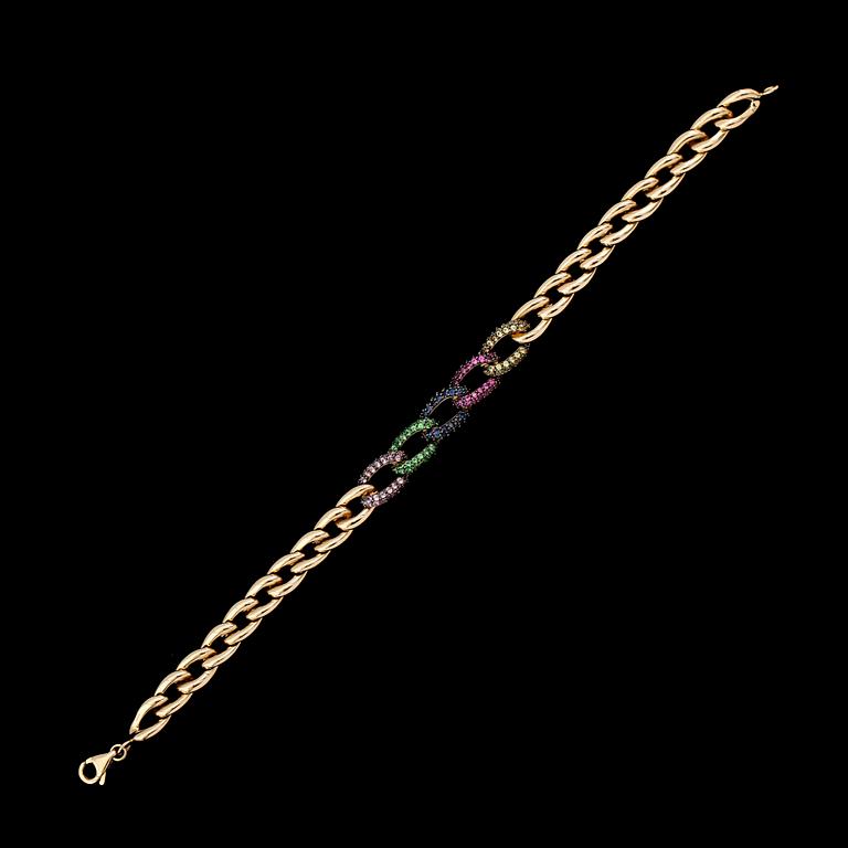 ARMBAND, 14K guld med olikfärgade safirer och tsavoriter. Total vikt ca 21 g.